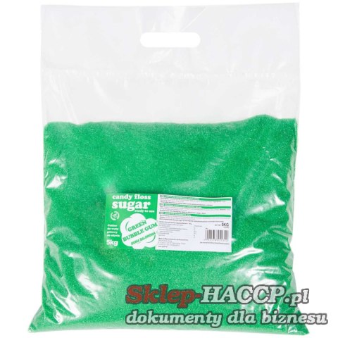 Kolorowy cukier do waty cukrowej zielony o smaku gumy balonowej 5kg Kolorowy cukier do waty cukrowej zielony o smaku gumy balonowej 5kg